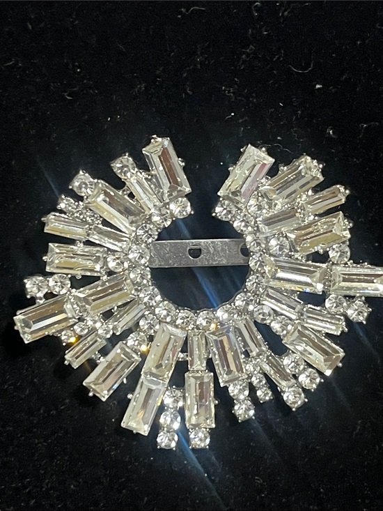 Hand Crafted Jewelry - Crystal Sunburst Brooch - Silver Clear Hand Crafted
